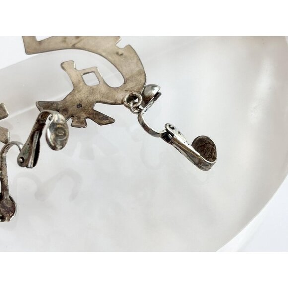 Kokopelli Sleeping Beauty Turquoise Sterling Silver Mexican Vintage Earrings - Picture 9 of 10